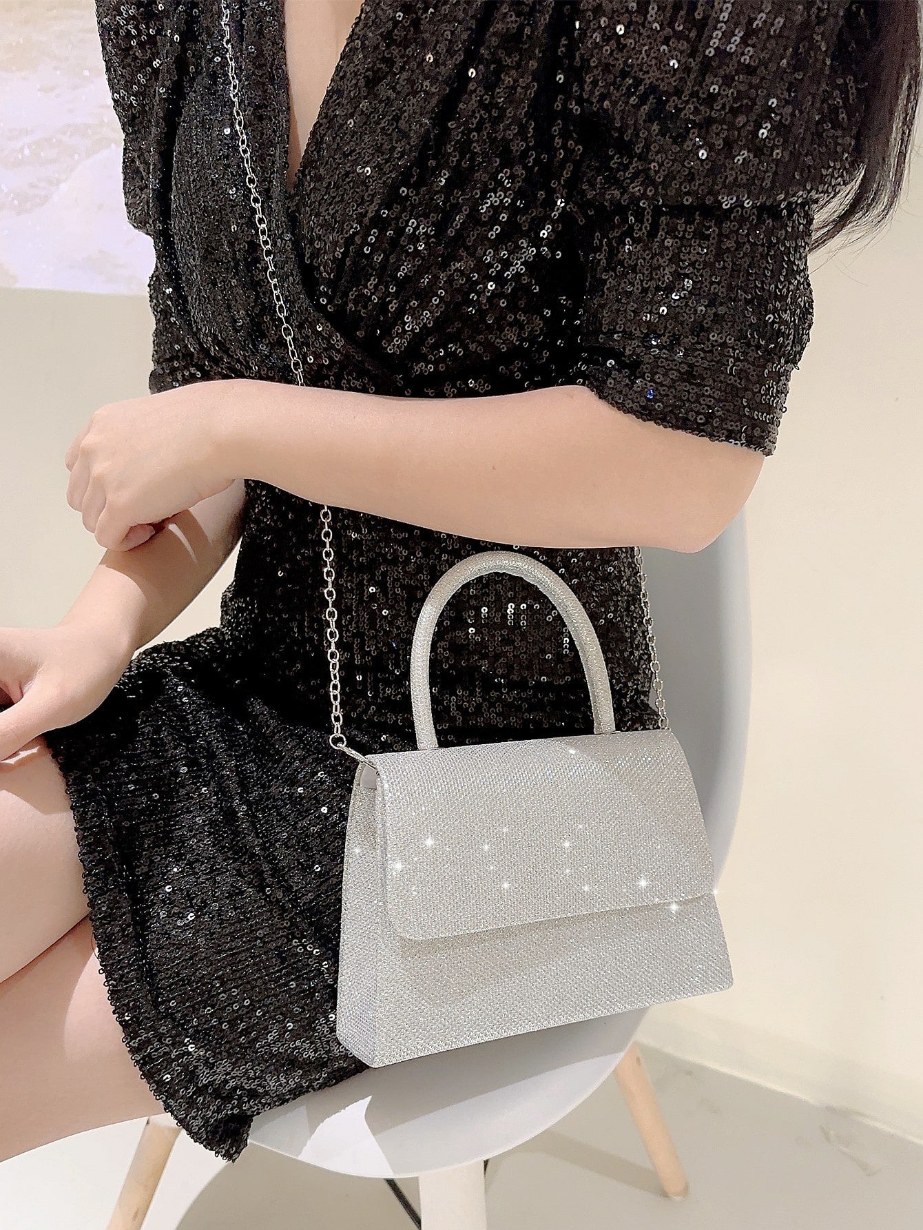 Women Formal Glitter Flap Tote Evening Bag Party Mini Square Bag Prom Bag Temperament Evening Bags For Birthday,Prom, Party