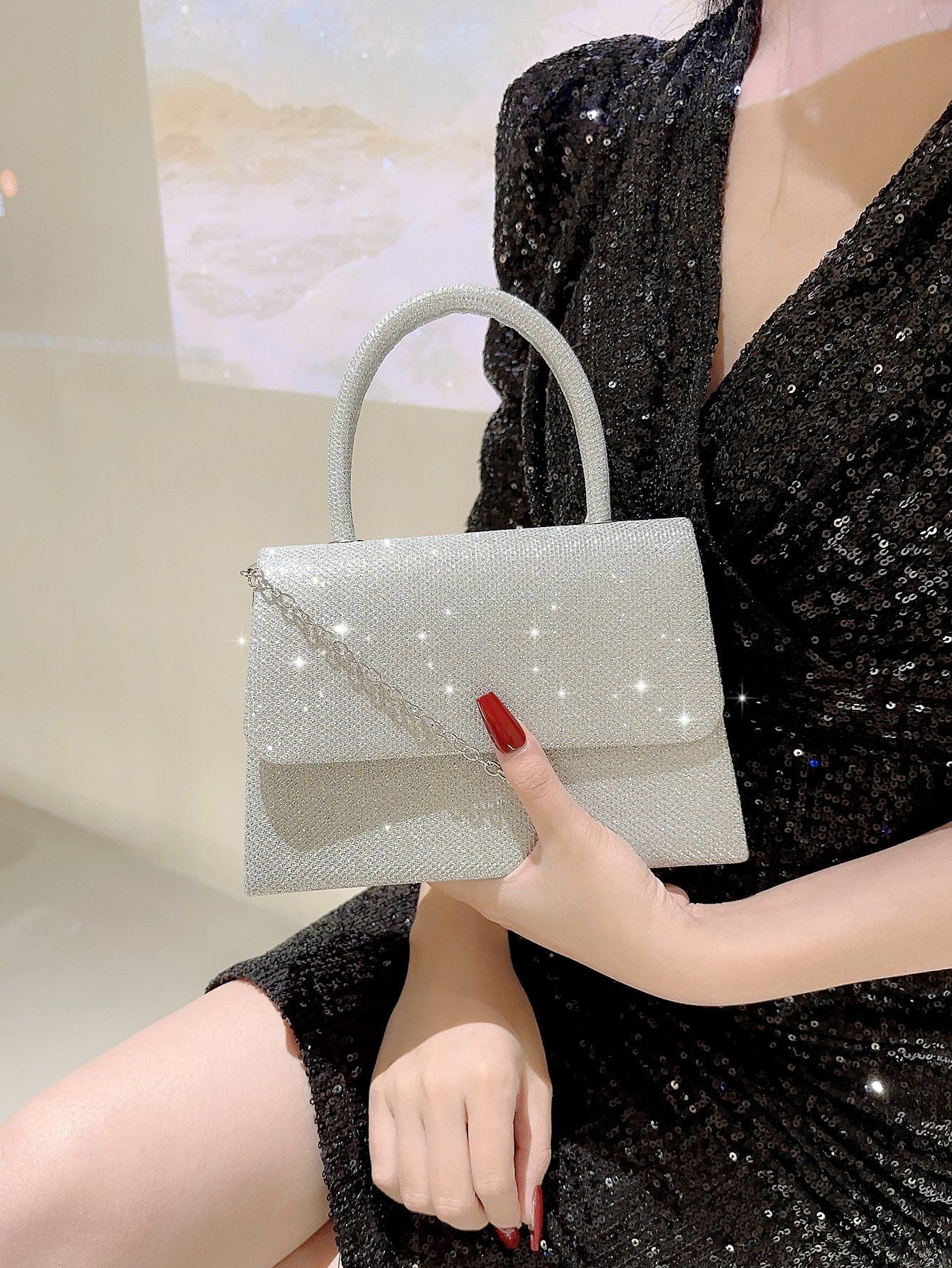 Women Formal Glitter Flap Tote Evening Bag Party Mini Square Bag Prom Bag Temperament Evening Bags For Birthday,Prom, Party