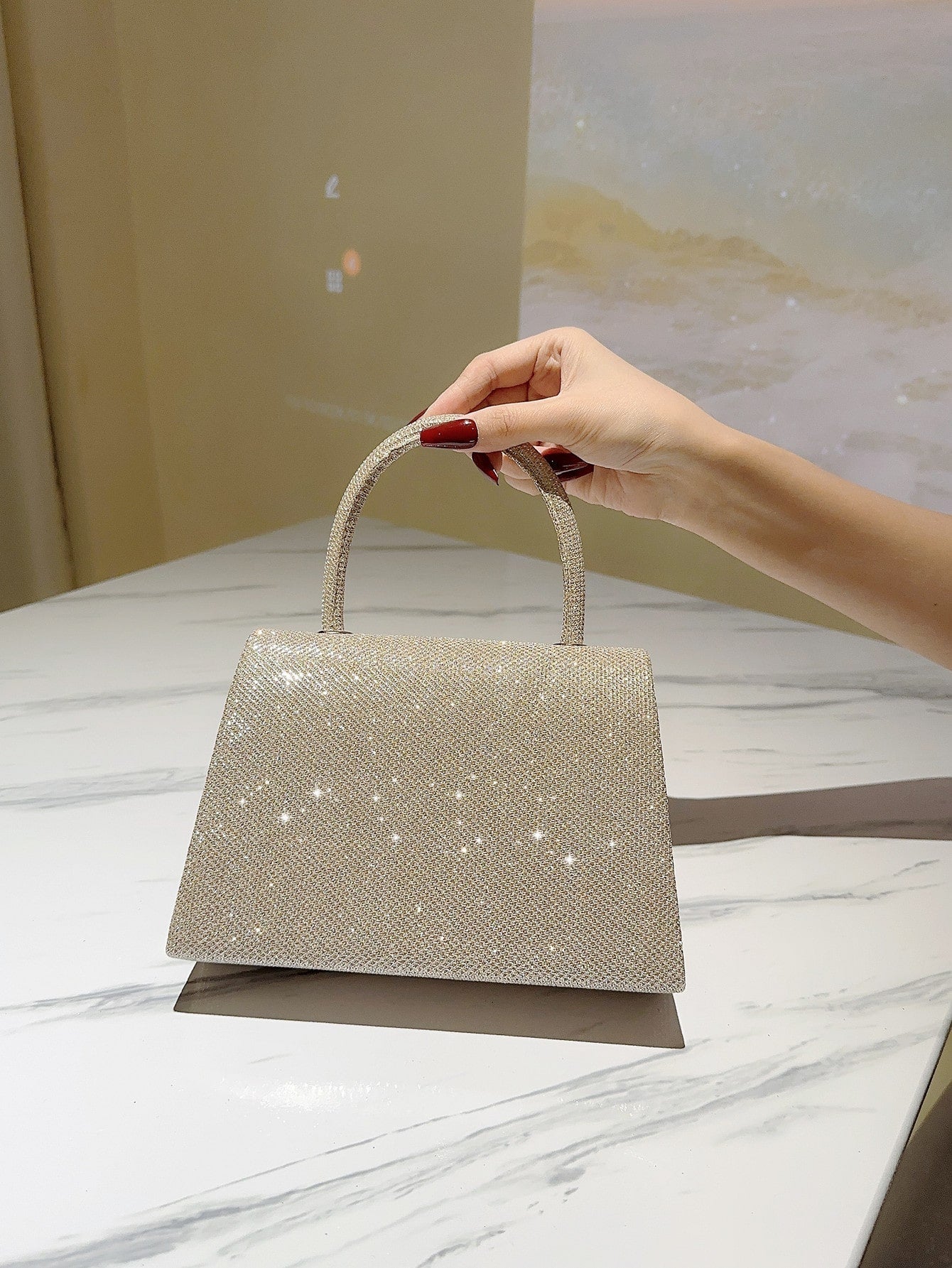 Women Formal Glitter Flap Tote Evening Bag Party Mini Square Bag Prom Bag Temperament Evening Bags For Birthday,Prom, Party