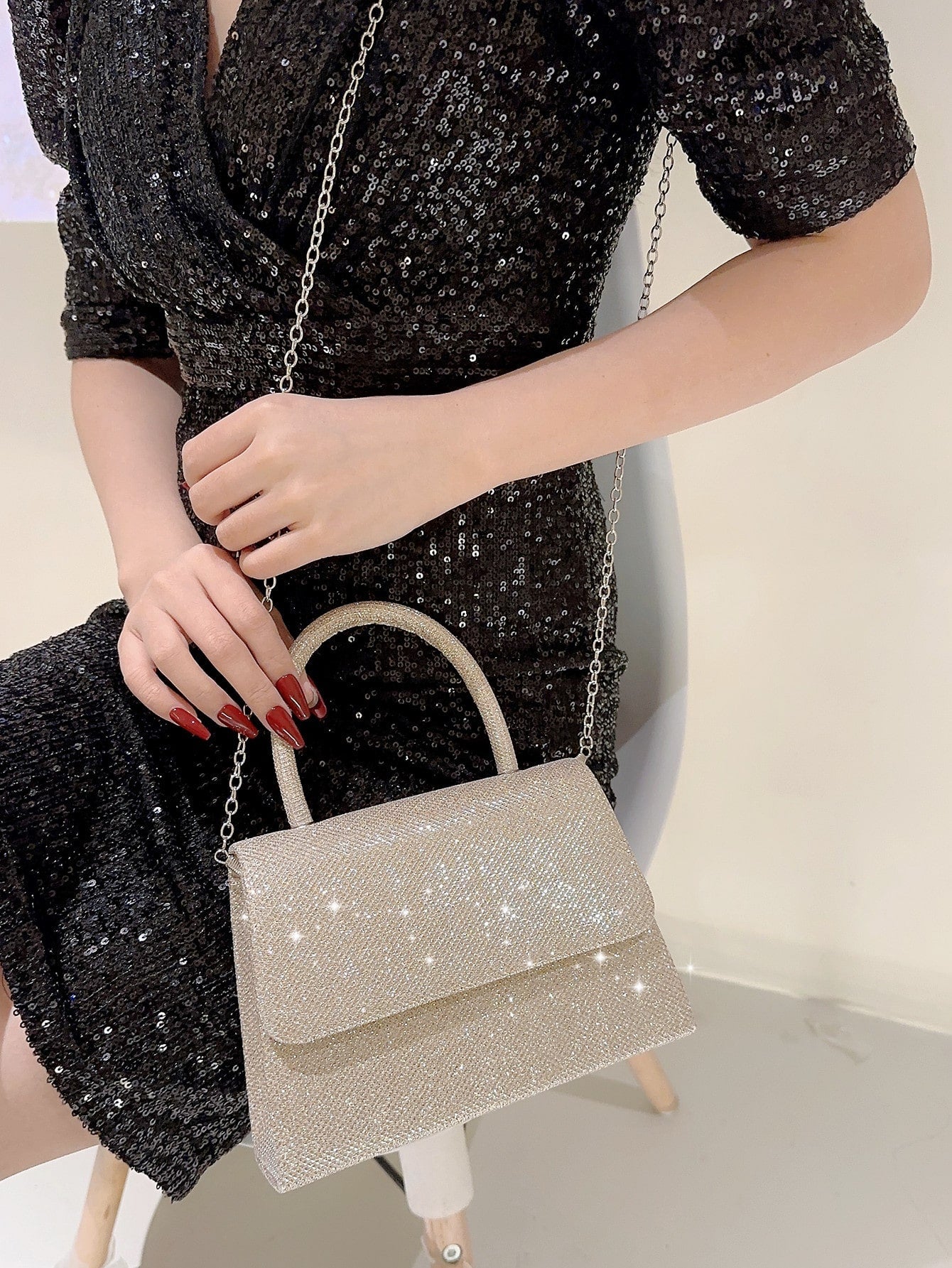 Women Formal Glitter Flap Tote Evening Bag Party Mini Square Bag Prom Bag Temperament Evening Bags For Birthday,Prom, Party