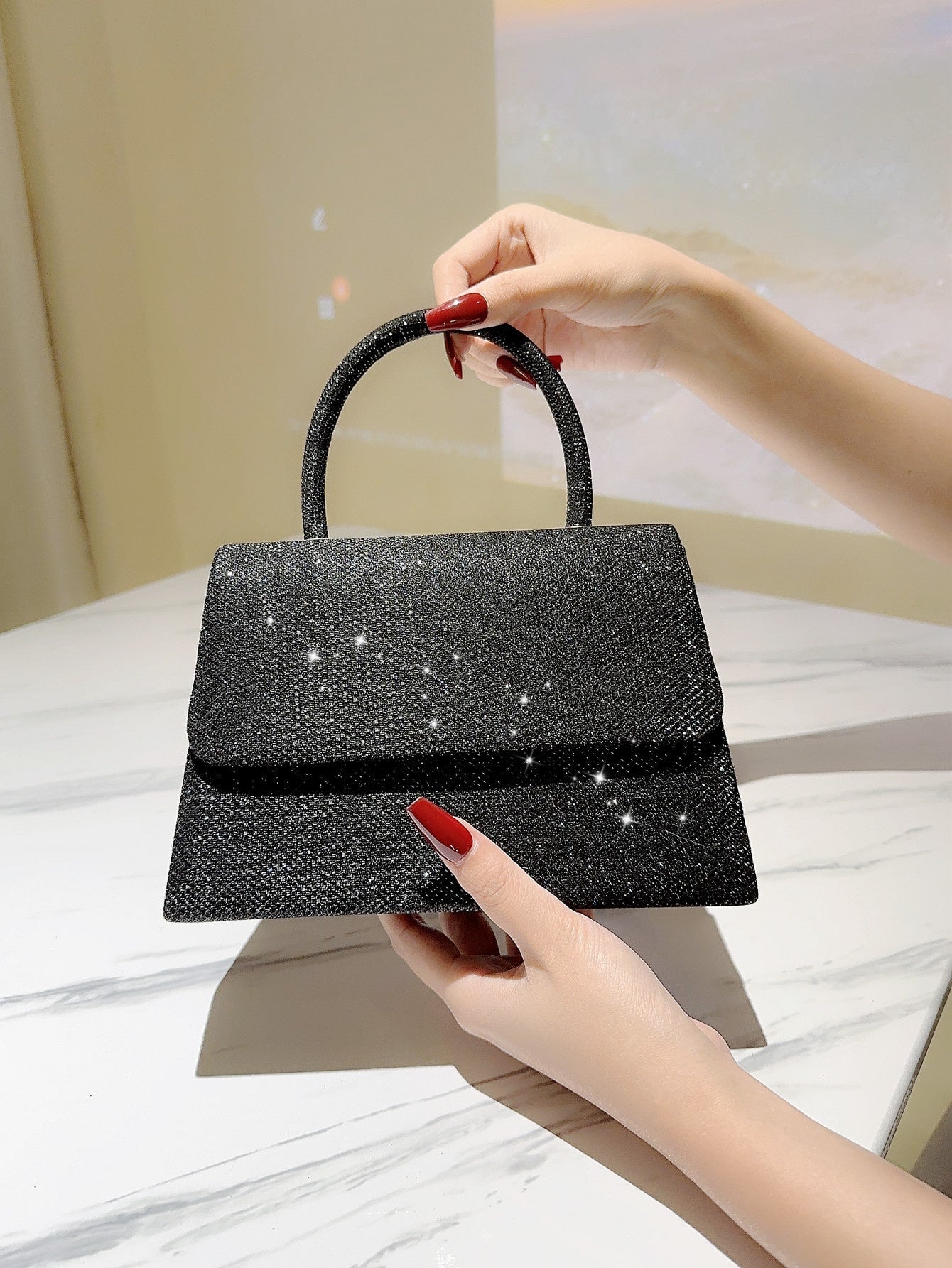 Women Formal Glitter Flap Tote Evening Bag Party Mini Square Bag Prom Bag Temperament Evening Bags For Birthday,Prom, Party