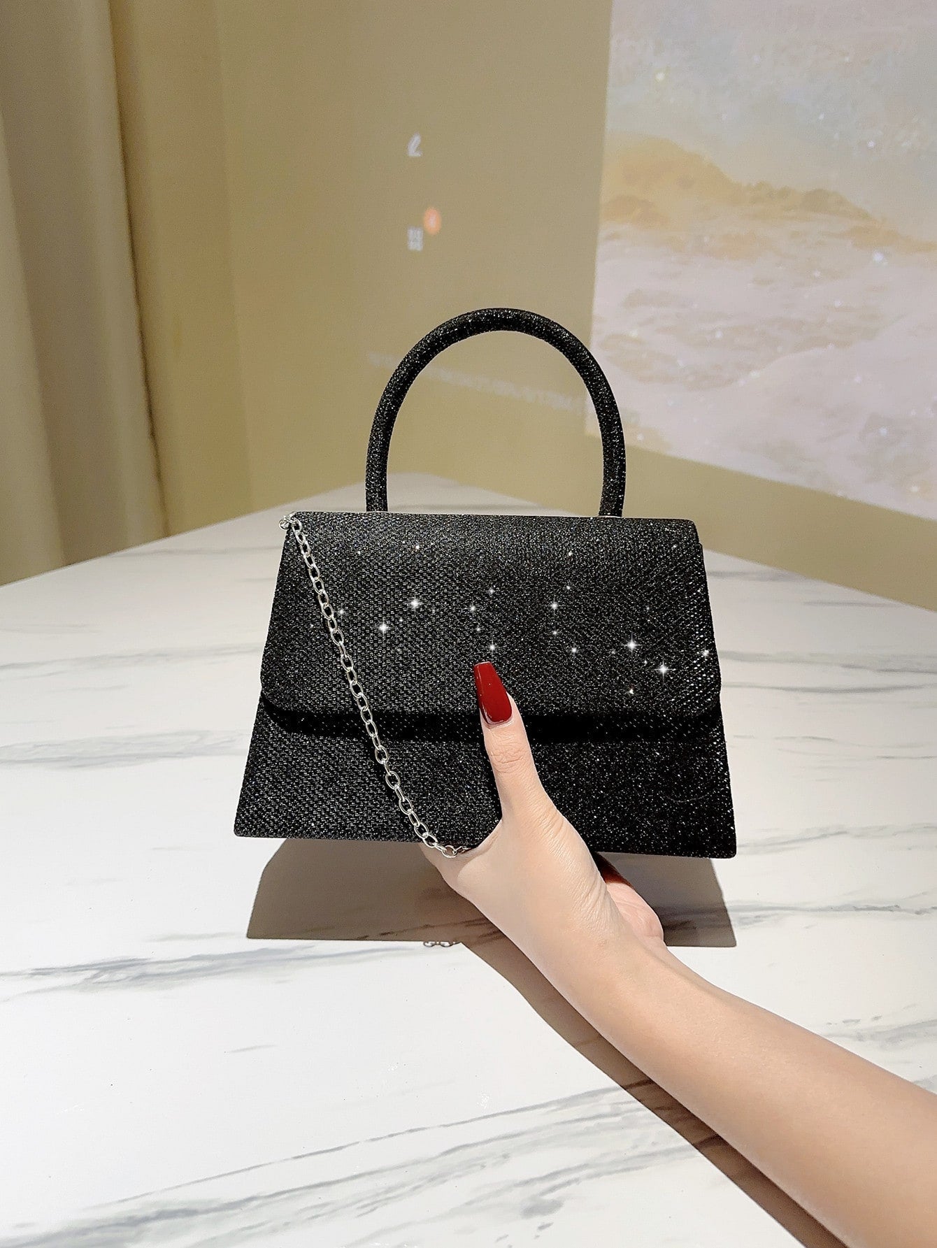 Women Formal Glitter Flap Tote Evening Bag Party Mini Square Bag Prom Bag Temperament Evening Bags For Birthday,Prom, Party