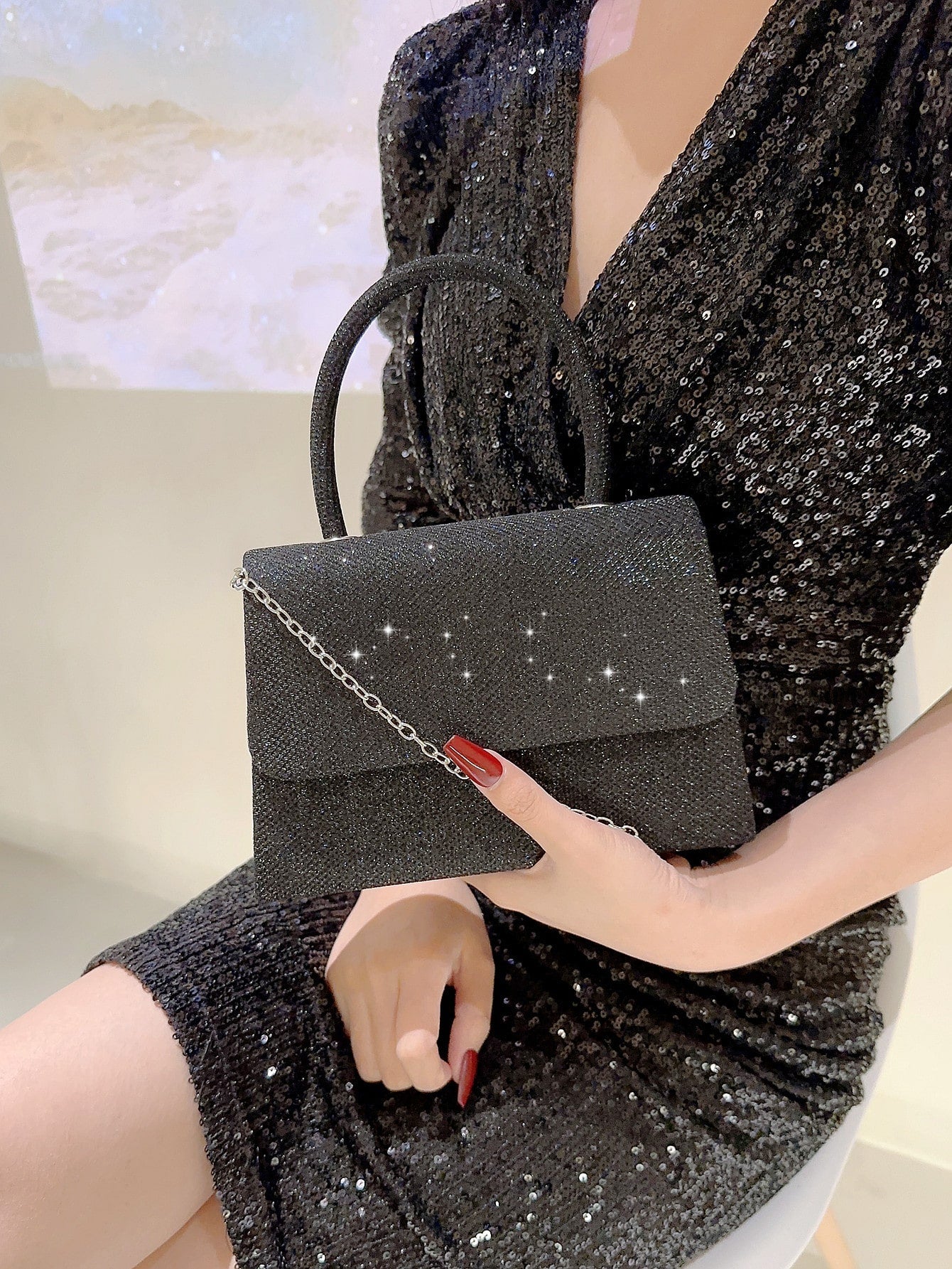 Women Formal Glitter Flap Tote Evening Bag Party Mini Square Bag Prom Bag Temperament Evening Bags For Birthday,Prom, Party