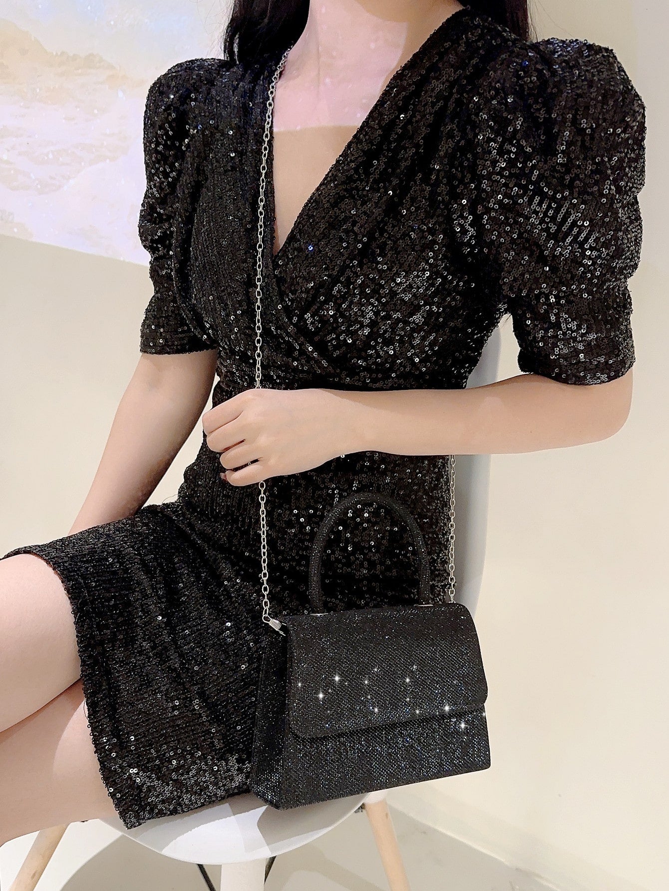 Women Formal Glitter Flap Tote Evening Bag Party Mini Square Bag Prom Bag Temperament Evening Bags For Birthday,Prom, Party