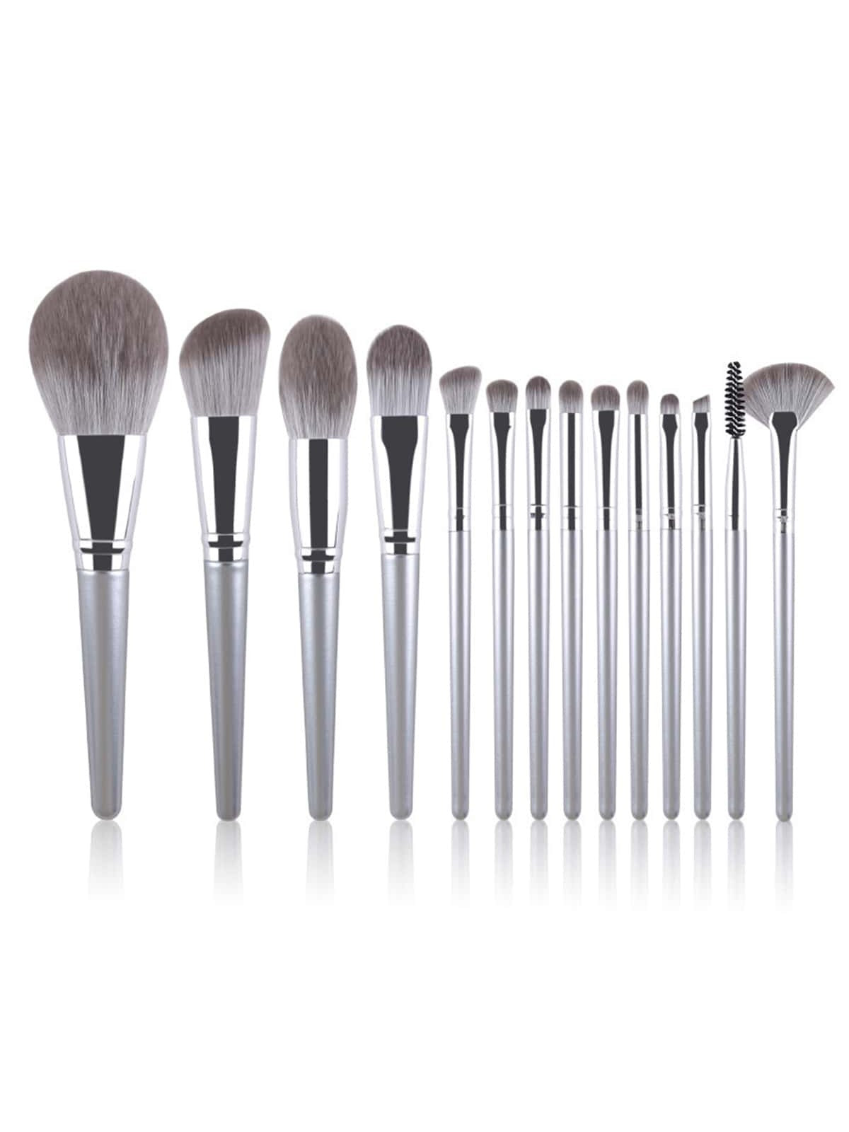 14pcs Silver Color Cosmetic Brush Set + 2pcs Triangle Powder Puff, Complete & Portable Set For Foundation, Eyeshadow, Powder, Blush And Concealer, Suitable For Both Professional And Learner Makeup, Ultra-soft Black Friday