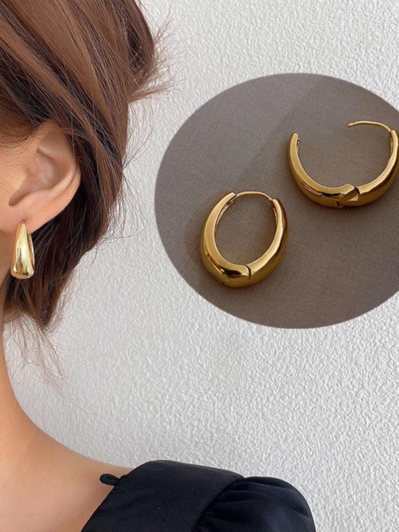 1pair New Arrivals Geometric Ellipse Hoop Earrings In Smooth Metallic Finish Retro Style Women's Accessory Ear Clip