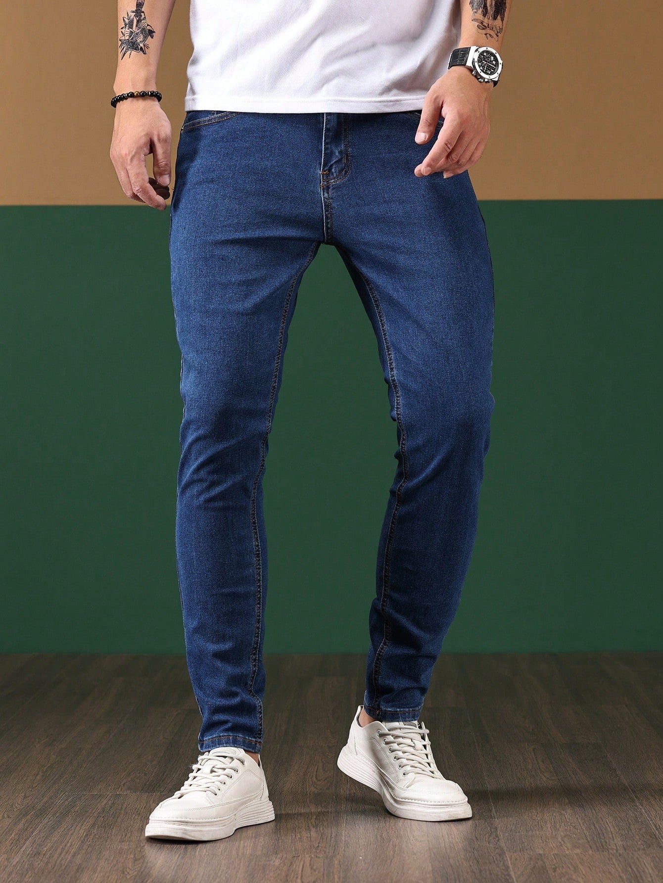 Manfinity Homme Men Contrast Stitch Skinny Jeans