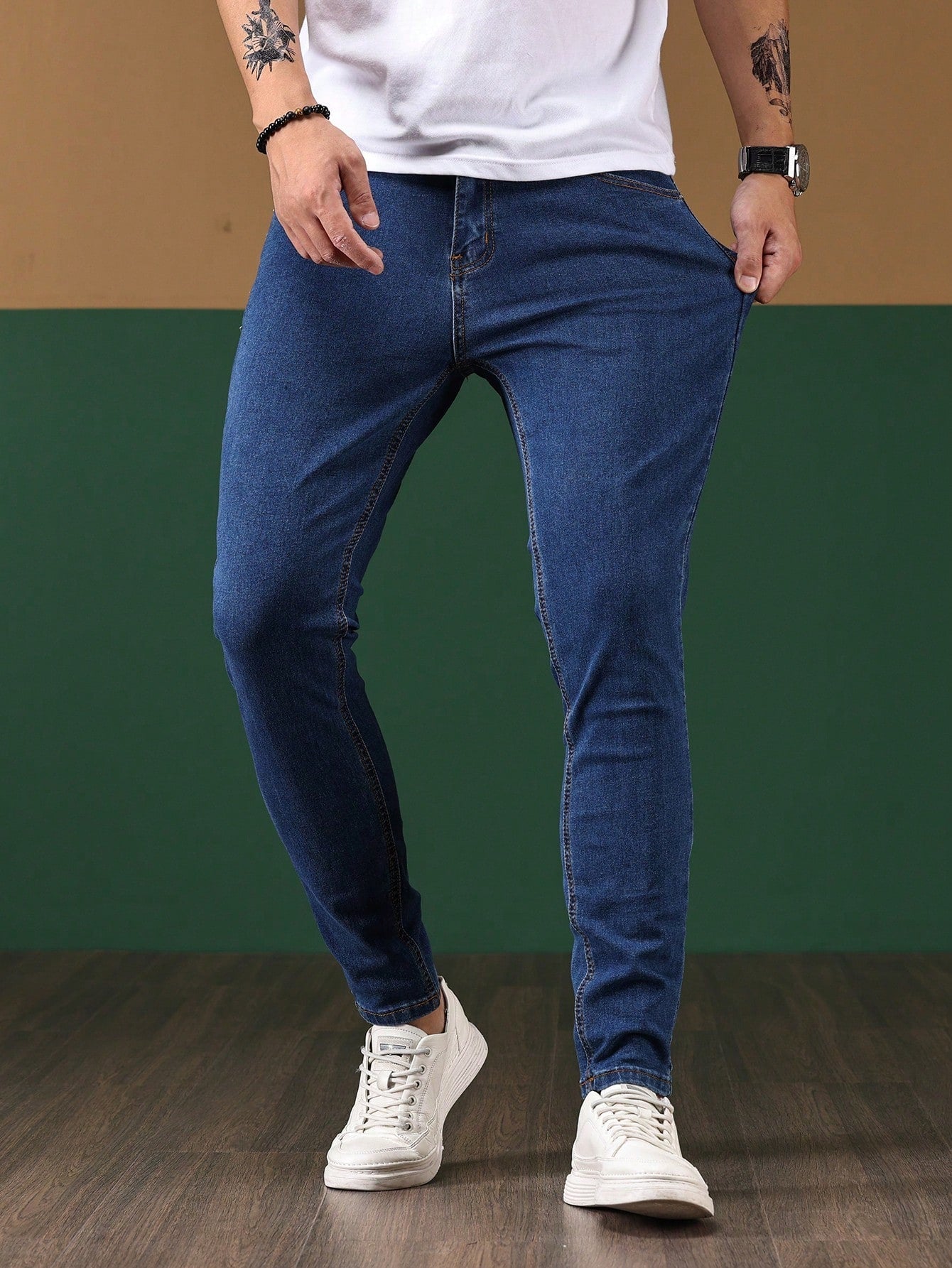 Manfinity Homme Men Contrast Stitch Skinny Jeans