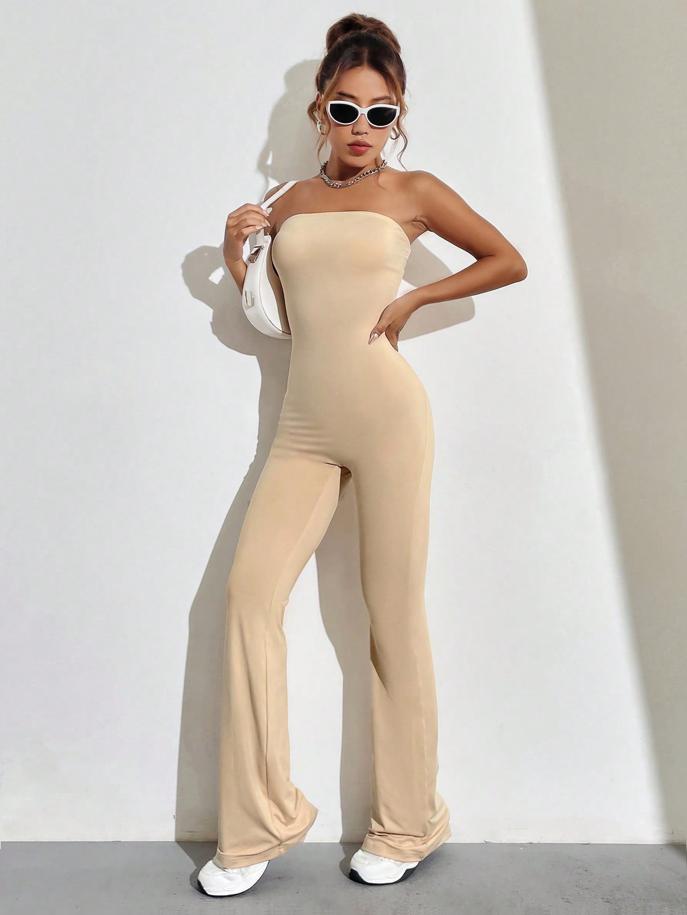 Essnce Solid Flare Leg Tube Jumpsuit