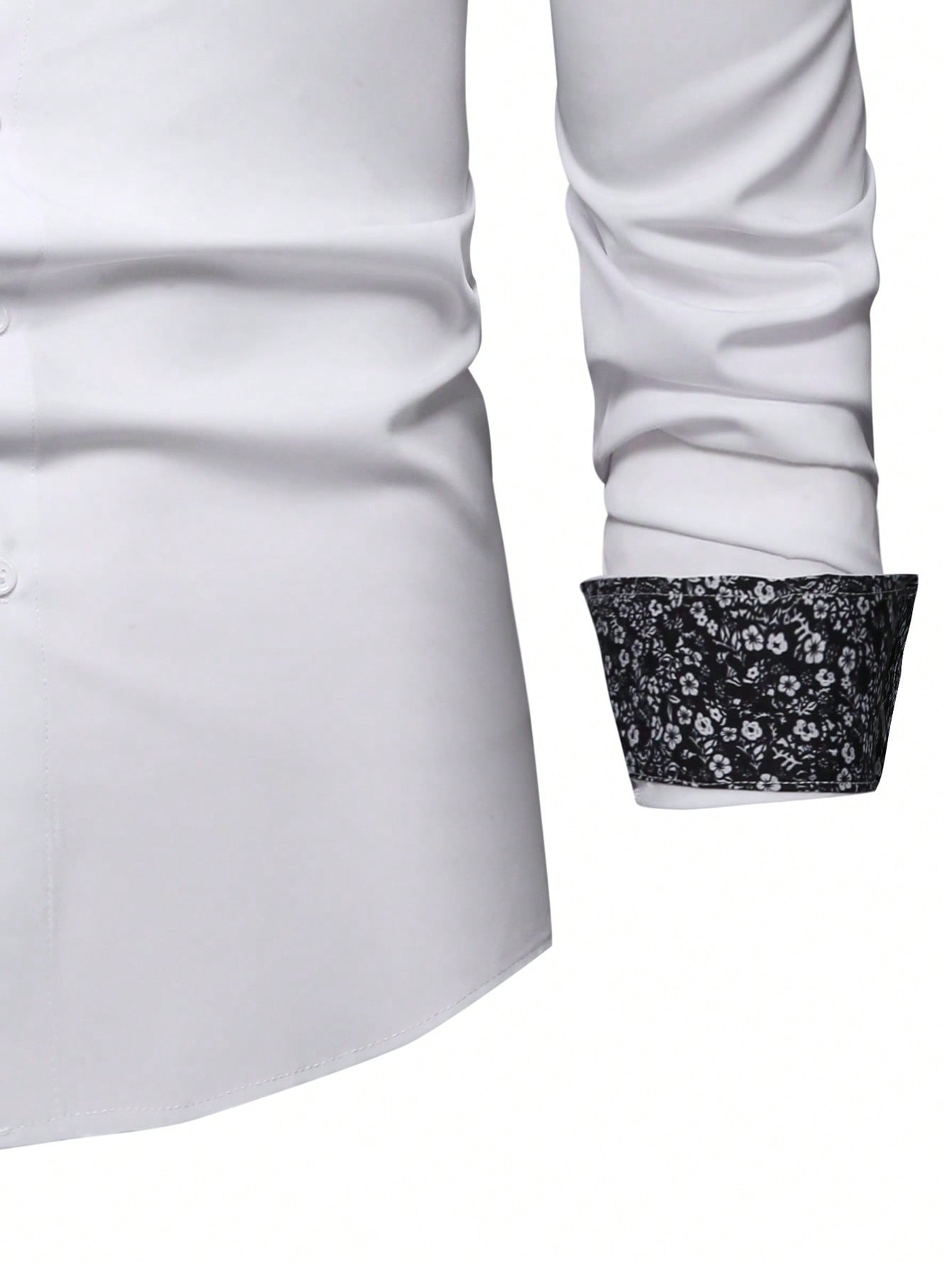 Manfinity Mode Men'S Floral Print Splice Long Sleeve Shirt