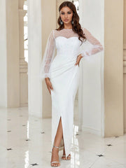 Belle Contrast Mesh Lantern Sleeve Wrap Hem Wedding Dress