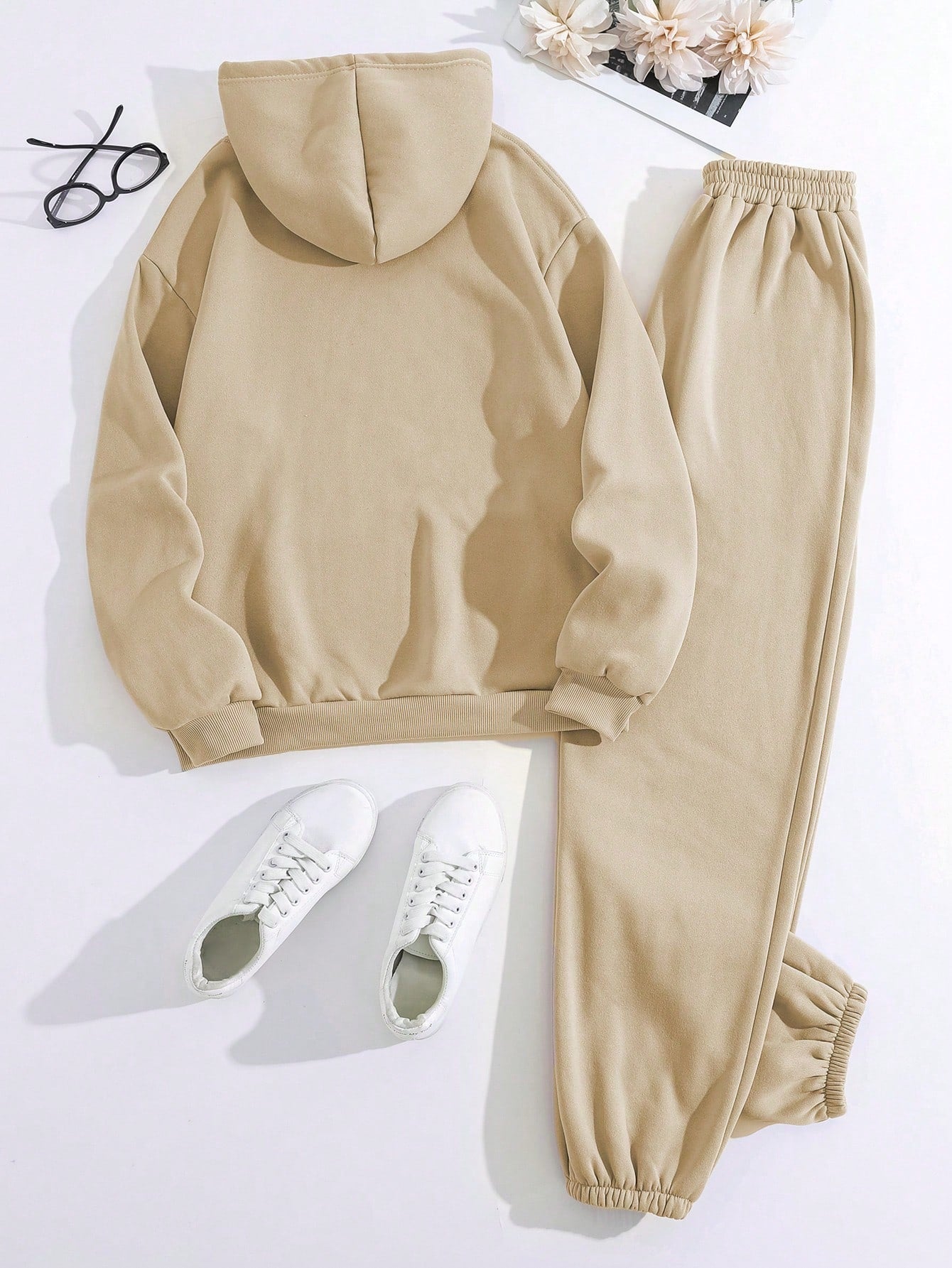 2pcs/Set Solid Color Long Sleeve Hoodie And Sport Pants