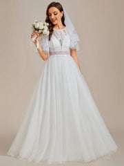 EVER-PRETTY Guipure Lace Insert Mesh Maxi Wedding Dress Without Veil