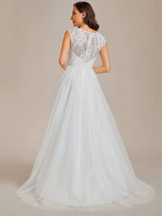 EVER-PRETTY Guipure Lace Insert Mesh Maxi Wedding Dress Without Veil