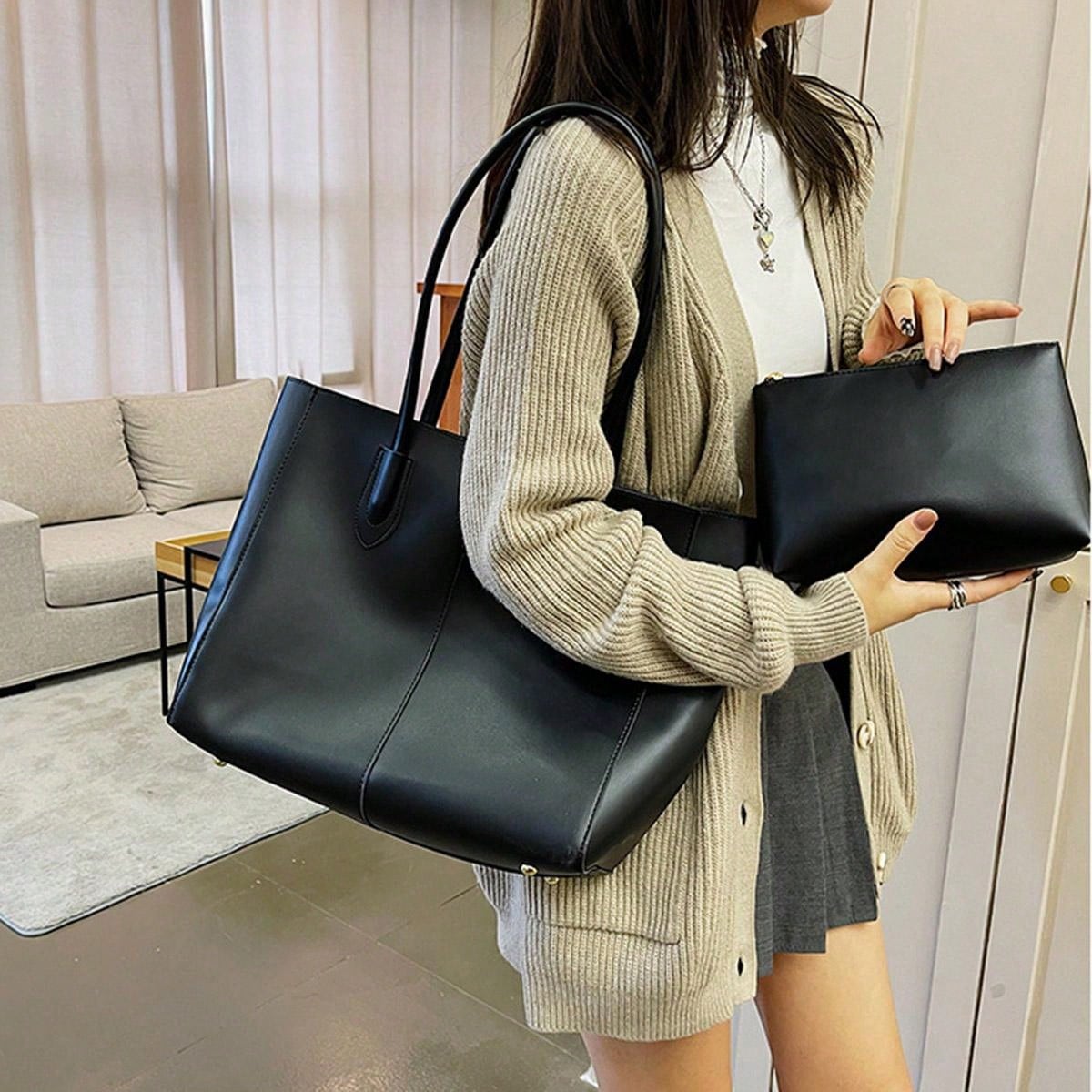 Vintage Tote Bag For Women, Simple Commuter Bag, Fashionable Ins Style Large Capacity Shoulder Bag