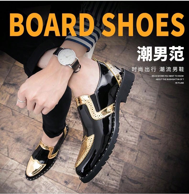 Men's Formal/casual Shoes, Brogue Details, Golden Leather, Lace-up Closure, Suitable For Wedding/business/party/nightclub