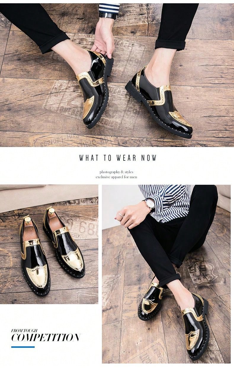 Men's Formal/casual Shoes, Brogue Details, Golden Leather, Lace-up Closure, Suitable For Wedding/business/party/nightclub