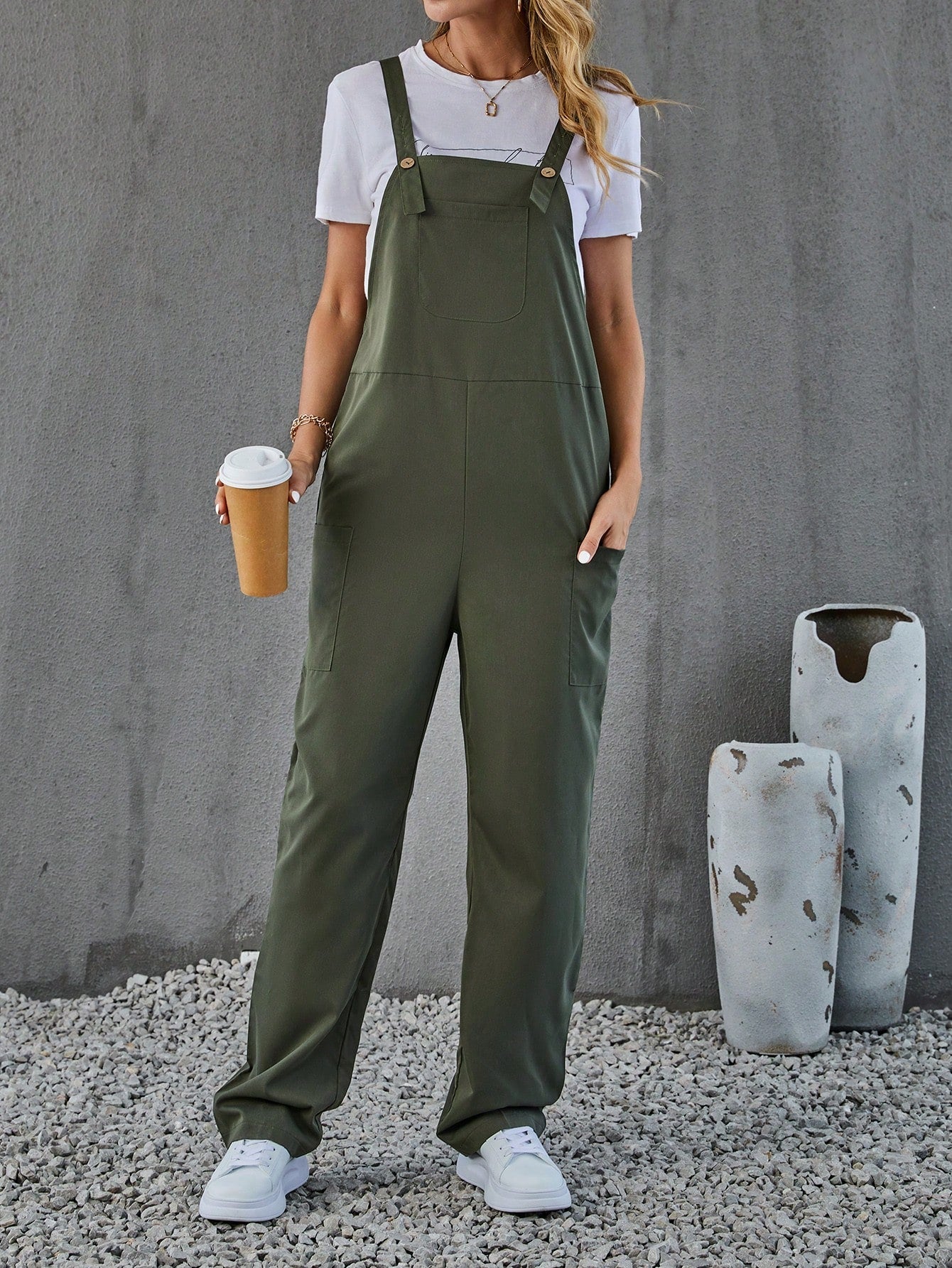 LUNE Solid Pocket Front Overall Jumpsuit Without Tee