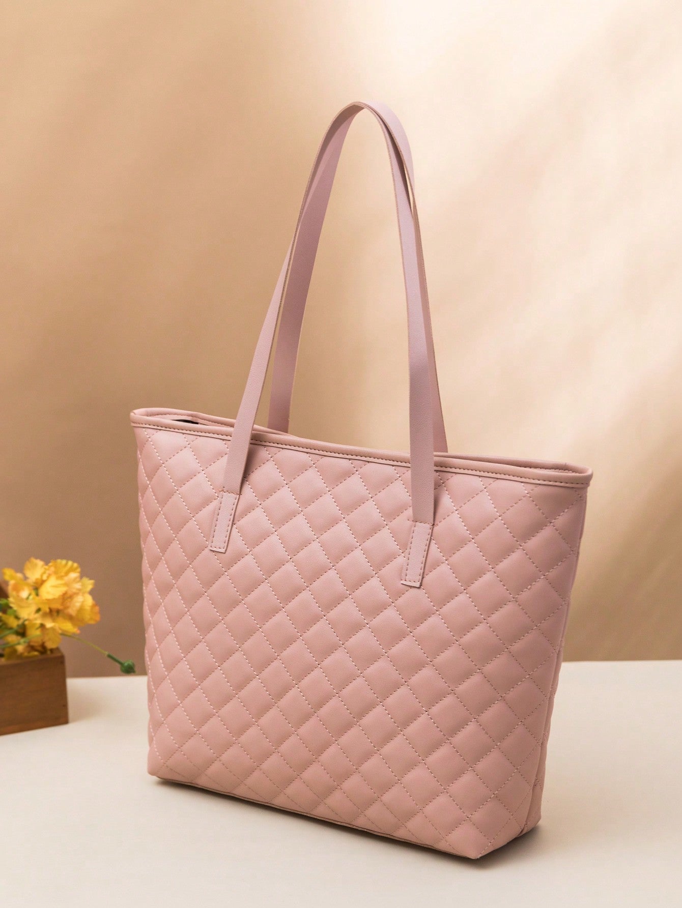 Women's Large Capacity Simple Stitching Tote Bag Large Capacity Quilted Tote Bag Solid Color Simple Shoulder Bag Womens Fashion Handbag Purse for Commute