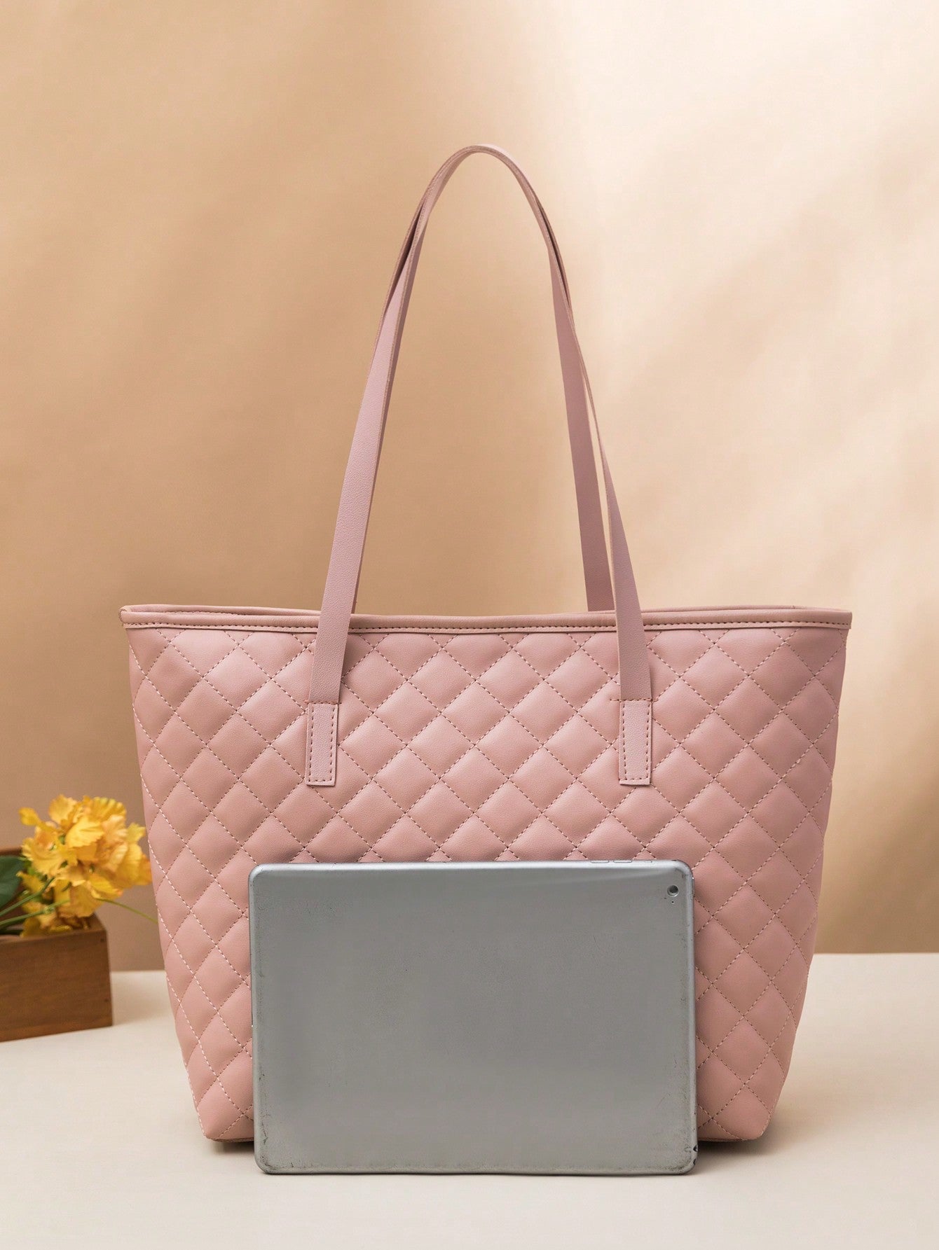 Women's Large Capacity Simple Stitching Tote Bag Large Capacity Quilted Tote Bag Solid Color Simple Shoulder Bag Womens Fashion Handbag Purse for Commute