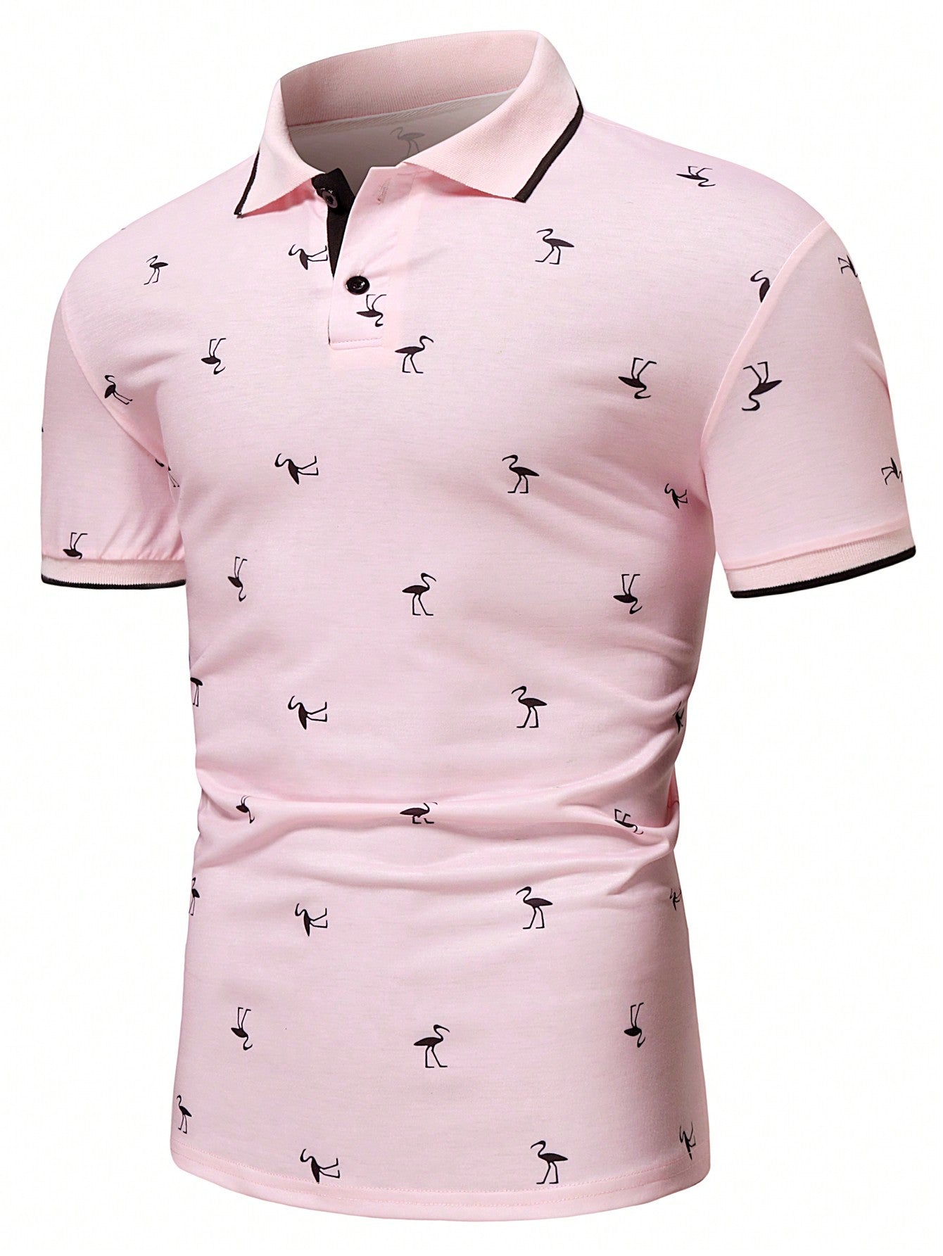 Manfinity RSRT Men Flamingo Print Contrast Trim Polo Shirt