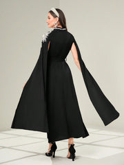 Najma Pearls Detail Cloak Sleeve Belted Kaftan