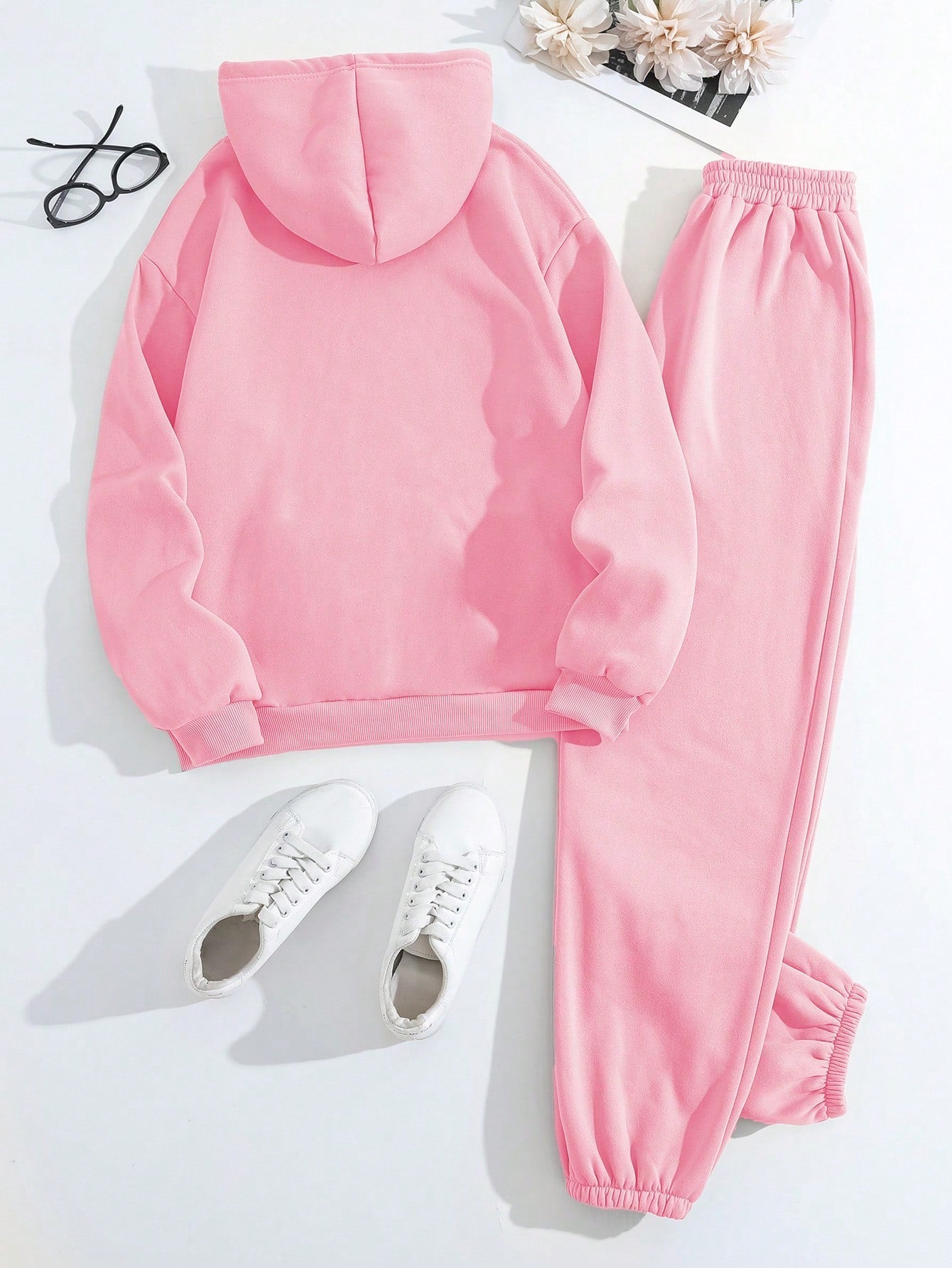 2pcs/Set Solid Color Long Sleeve Hoodie And Sport Pants