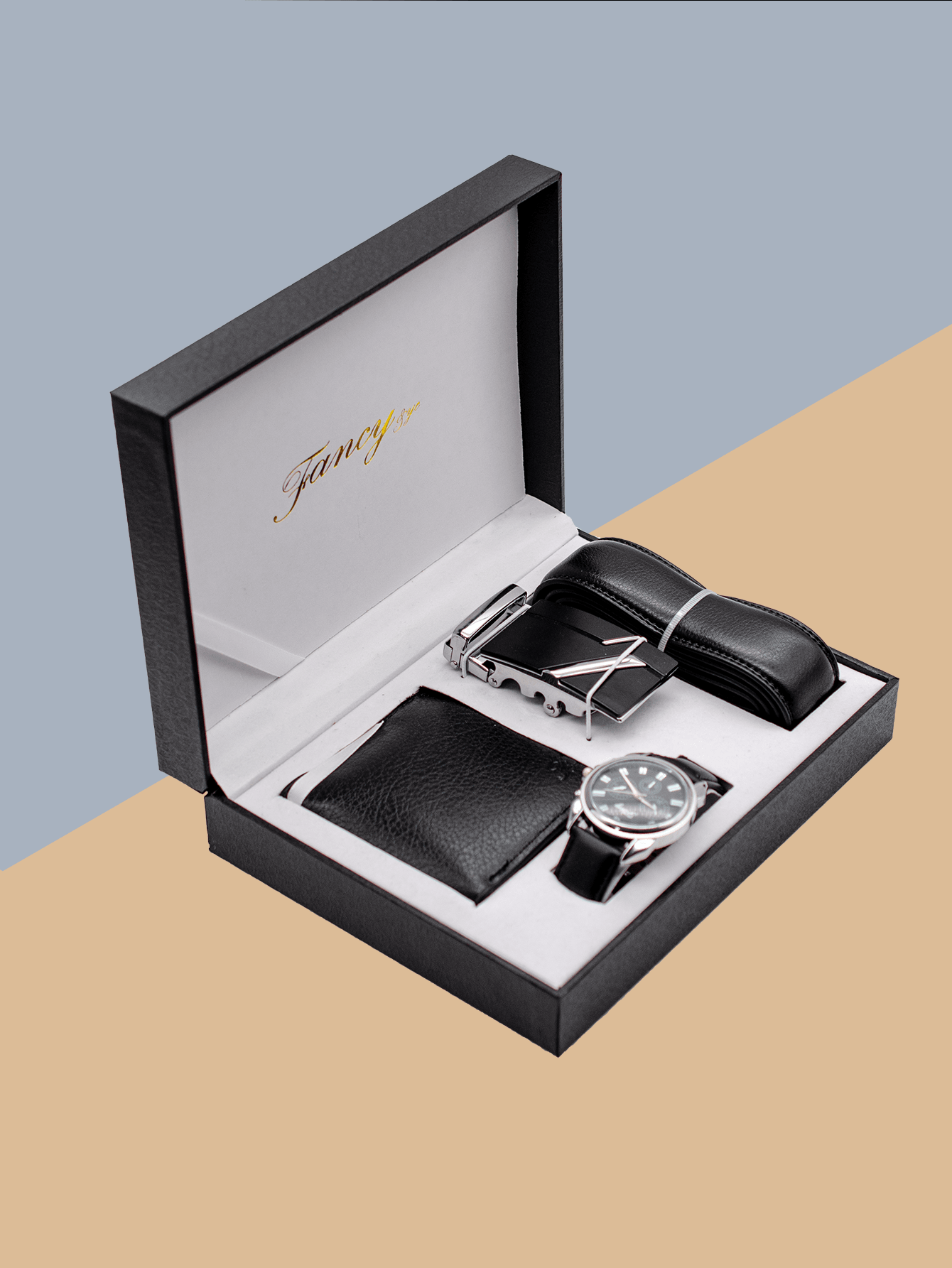 Cross-border Men's Watch Set With Leather Belt, Wallet, Polarized Sunglasses - 3pcs Fashion Creative Gift Set