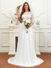 Belle Contrast Embroidery Mesh Floor Length Wedding Dress Without Veil