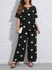 Essnce Plus Polka Dot Print Top & Wide Leg Pants