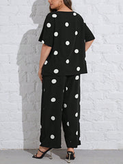 Essnce Plus Polka Dot Print Top & Wide Leg Pants