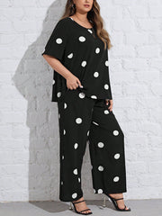 Essnce Plus Polka Dot Print Top & Wide Leg Pants