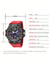 Smael Men's Red Electronic Sports Watch With Multi-function, Waterproof, Alarm, Dual Display And Fashionable Design