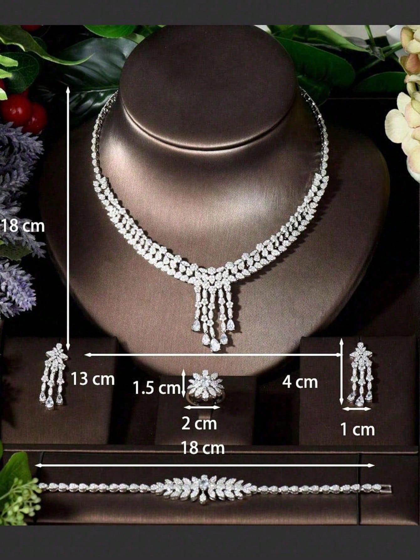 1 Set Long Tassel Water Drop Earring Necklace Set Cubic Zirconia Dubai Jewelry for Women Bridal Wedding Sets