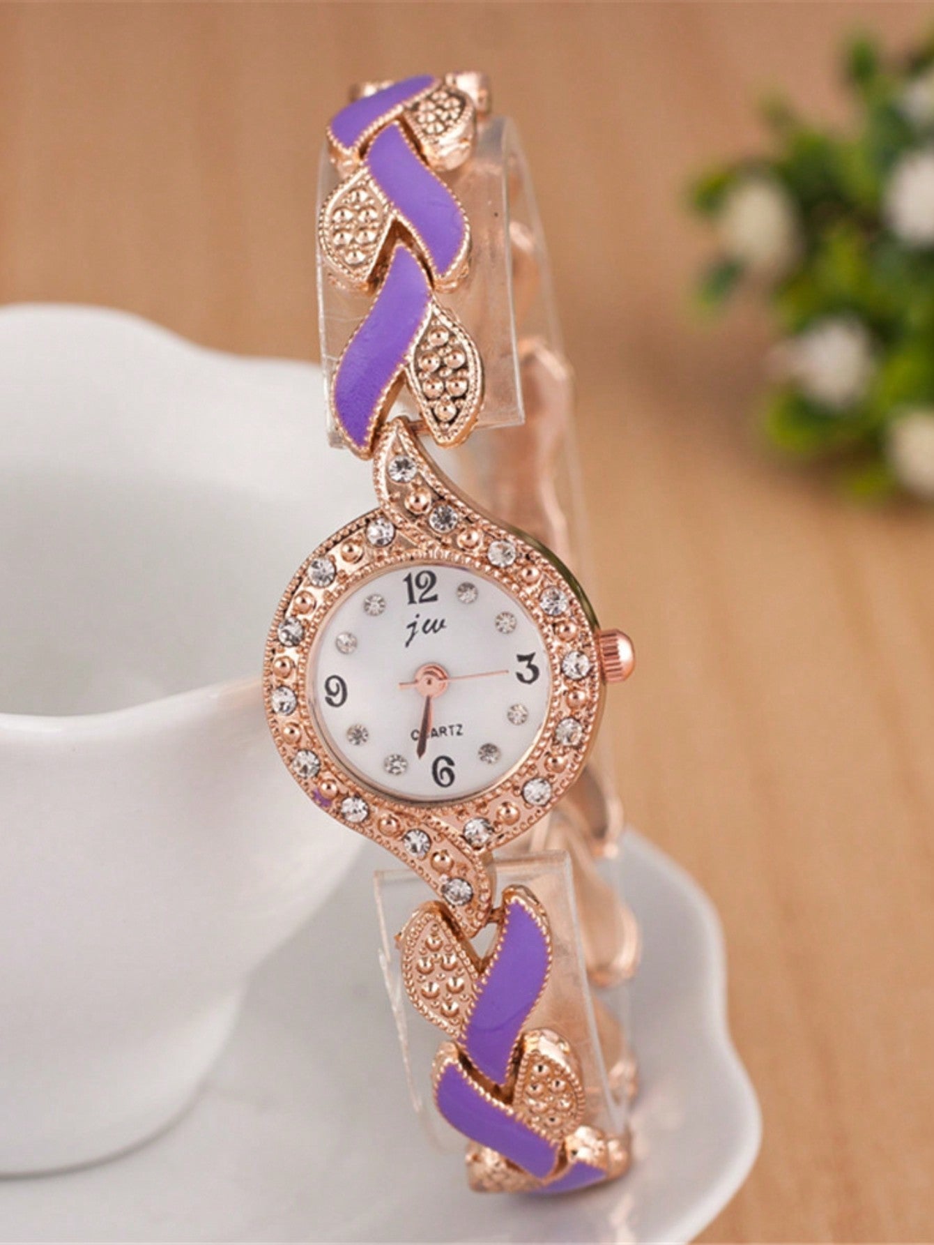 1pc Women Two Tone Heart Decor Stainless Steel Strap Glamorous Cubic Zirconia Decor Round Dial Quartz Watch & 4pcs Jewelry Set, For Daily Life