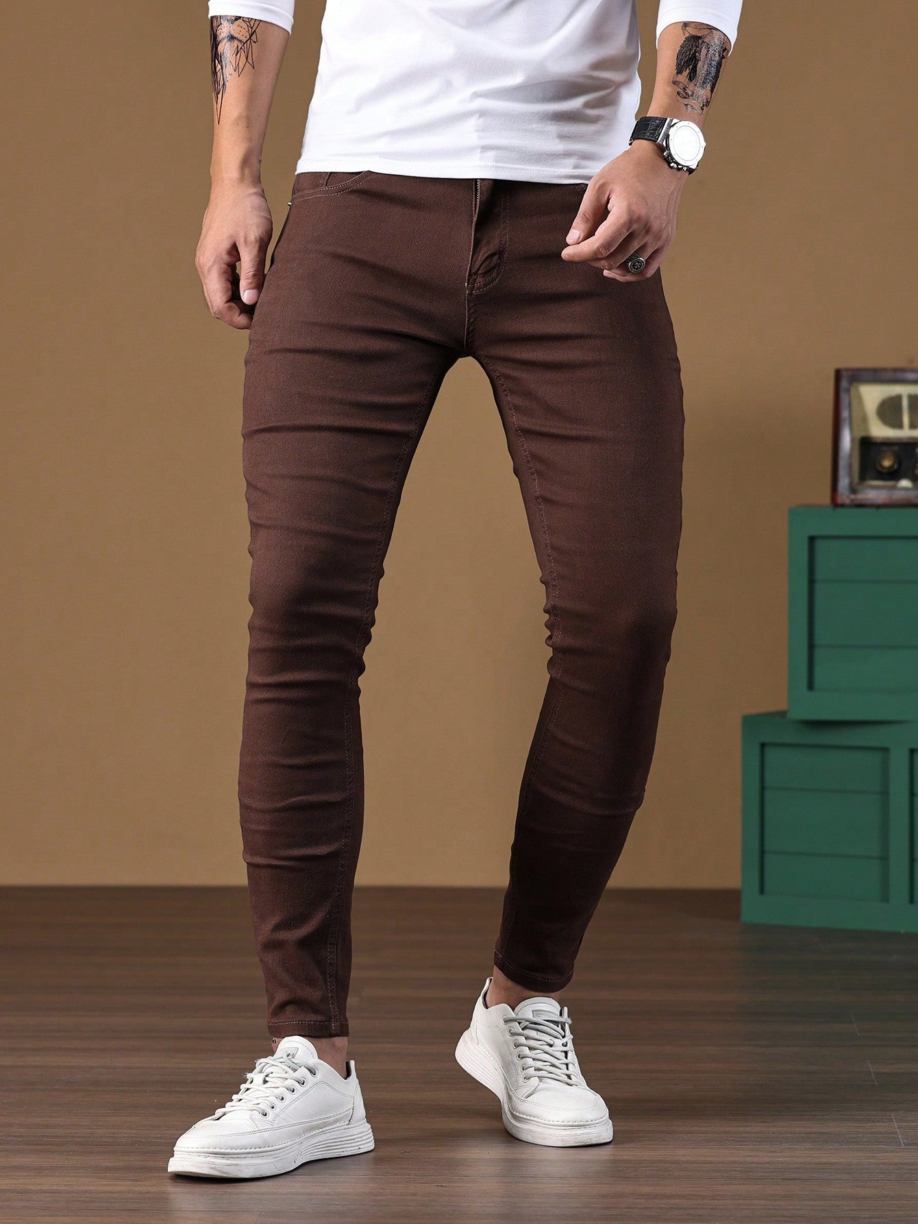 Manfinity Homme Men Contrast Stitch Skinny Jeans