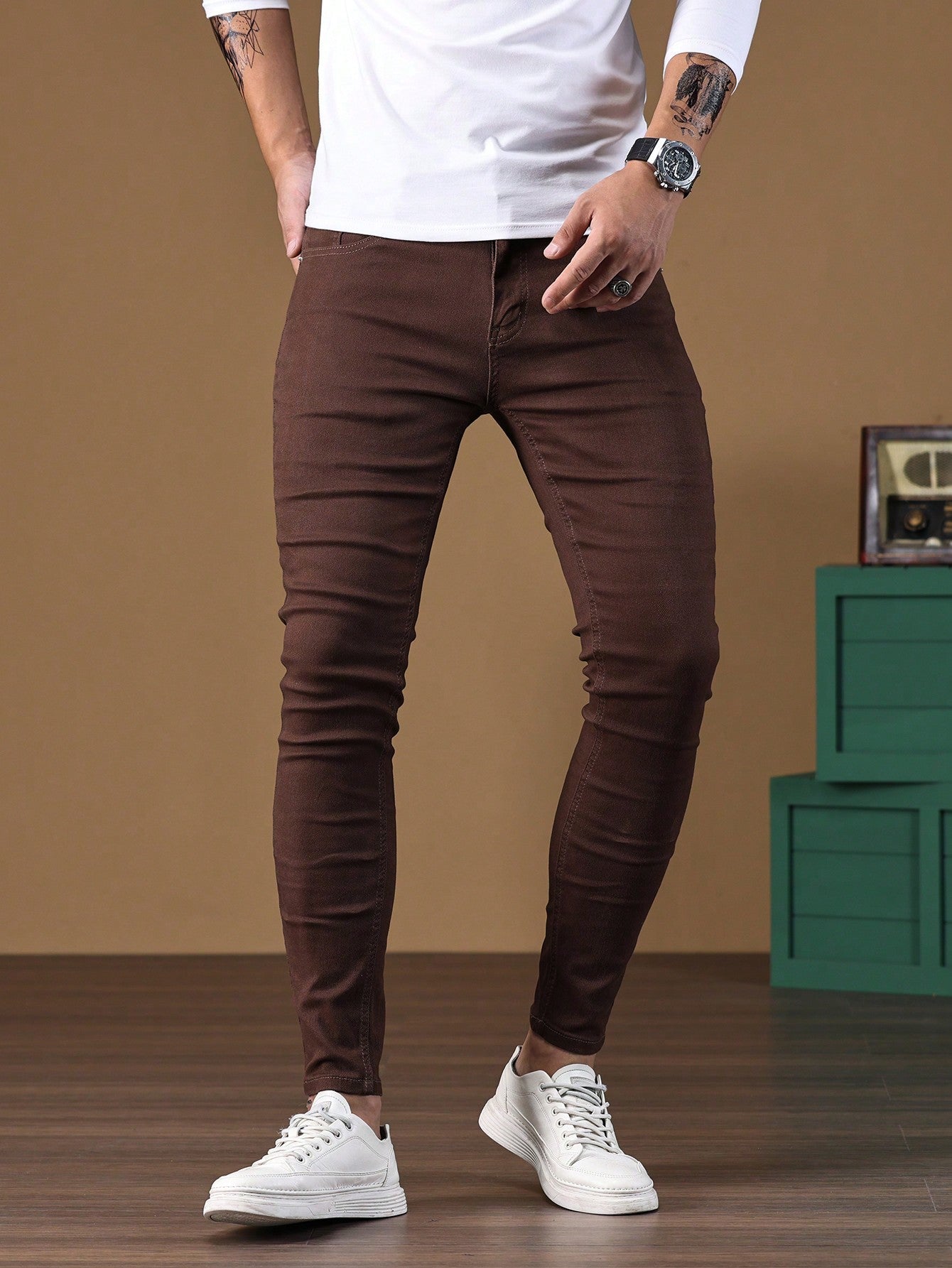 Manfinity Homme Men Contrast Stitch Skinny Jeans