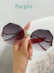 1pc Women's Rimless Irregular Edges Gradient Lens Sunglasses, Trendy Fashion Accessory For Street Photography