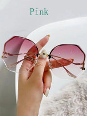 1pc Women's Rimless Irregular Edges Gradient Lens Sunglasses, Trendy Fashion Accessory For Street Photography