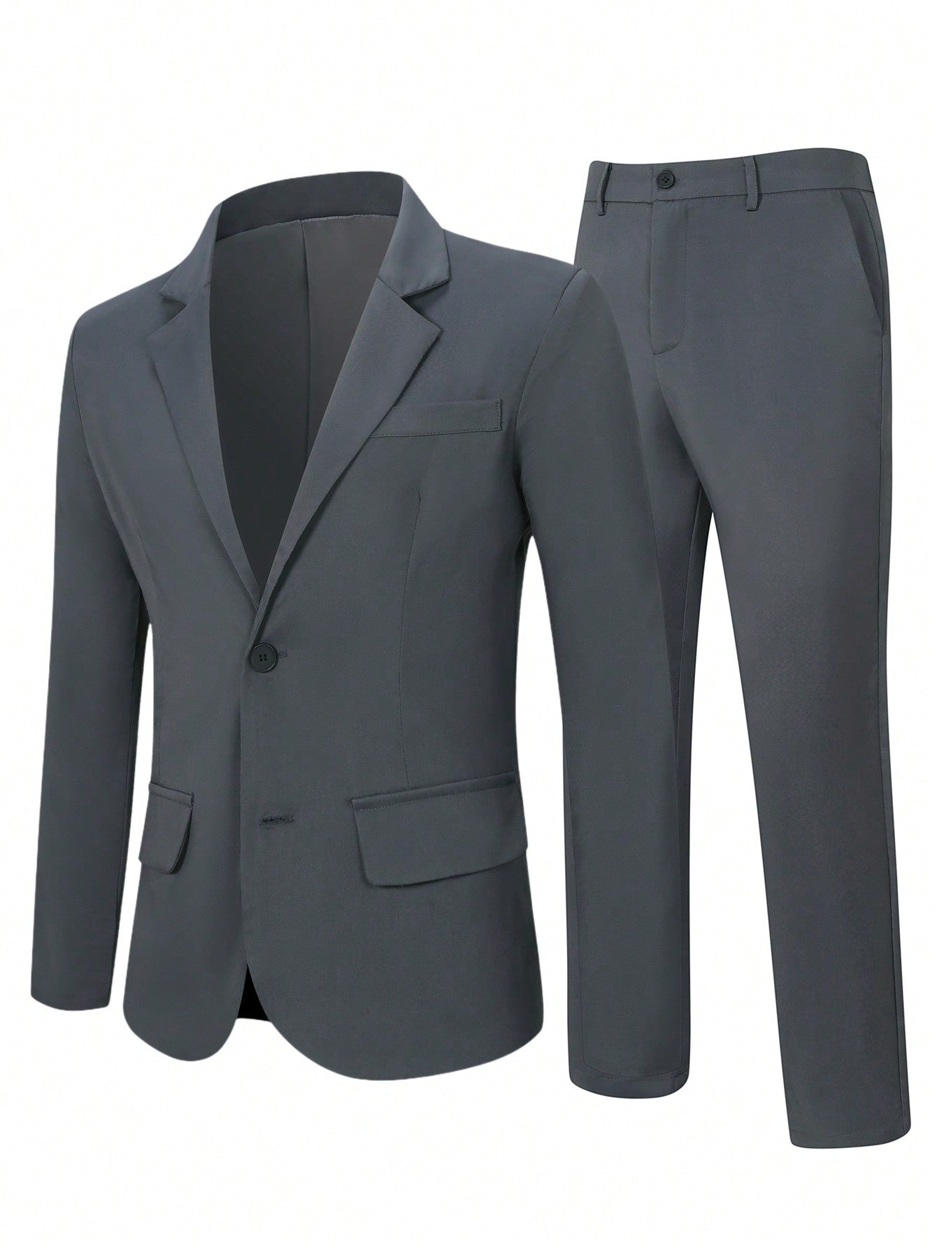 Manfinity Mode 1set Men'S Single-Breasted Suit Jacket With Lapel & 1pc Suit Pants