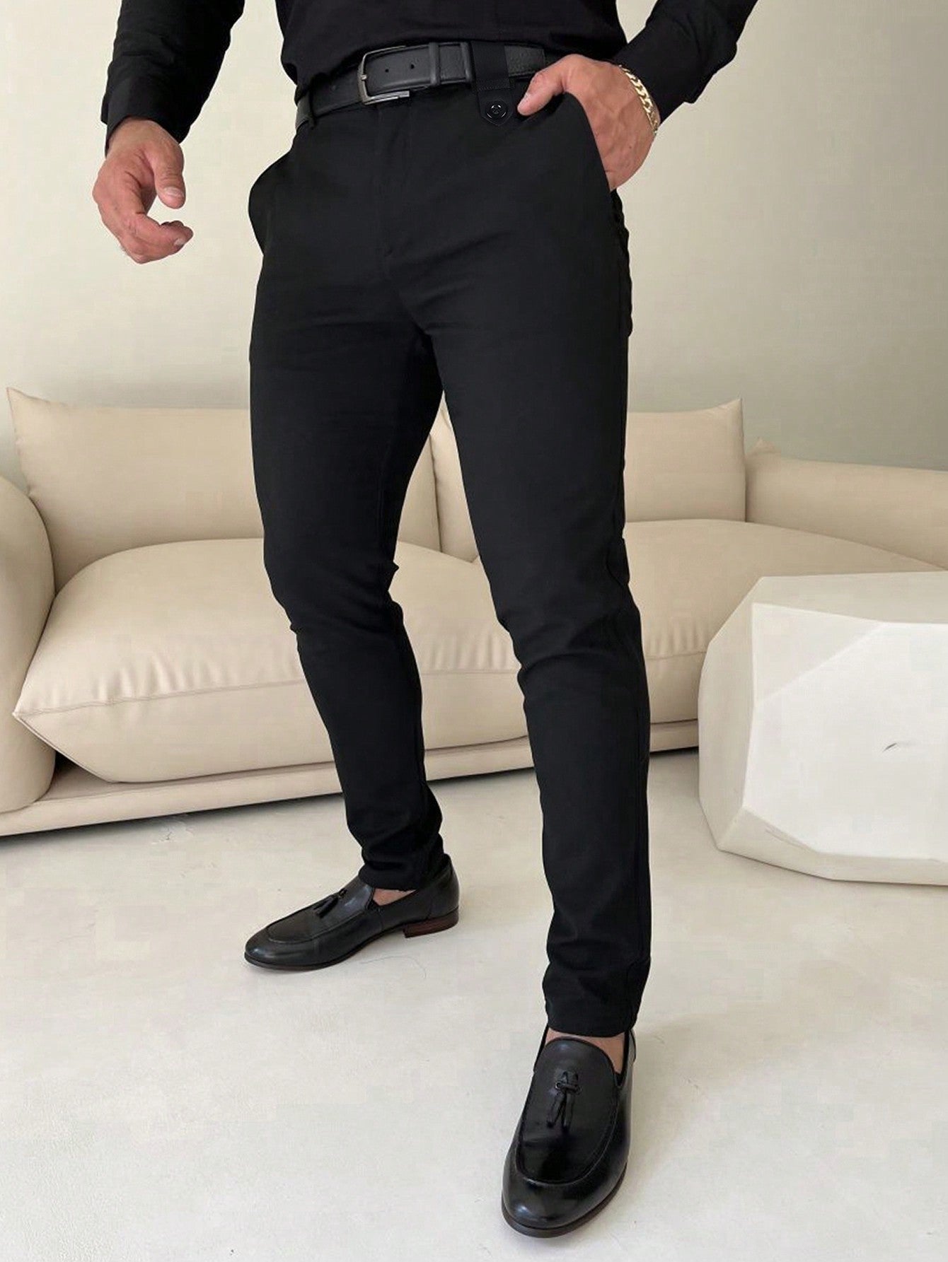 Manfinity Men's Solid Color Suit Pants (belt Not Included)