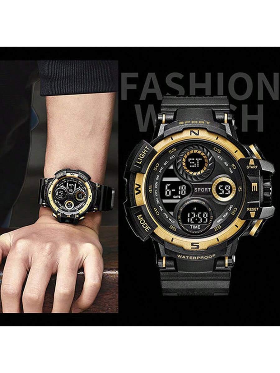 1pc Men's Sports Led Electronic Wristwatch With Calendar, Alarm, Shock Resistance, With Gift Box