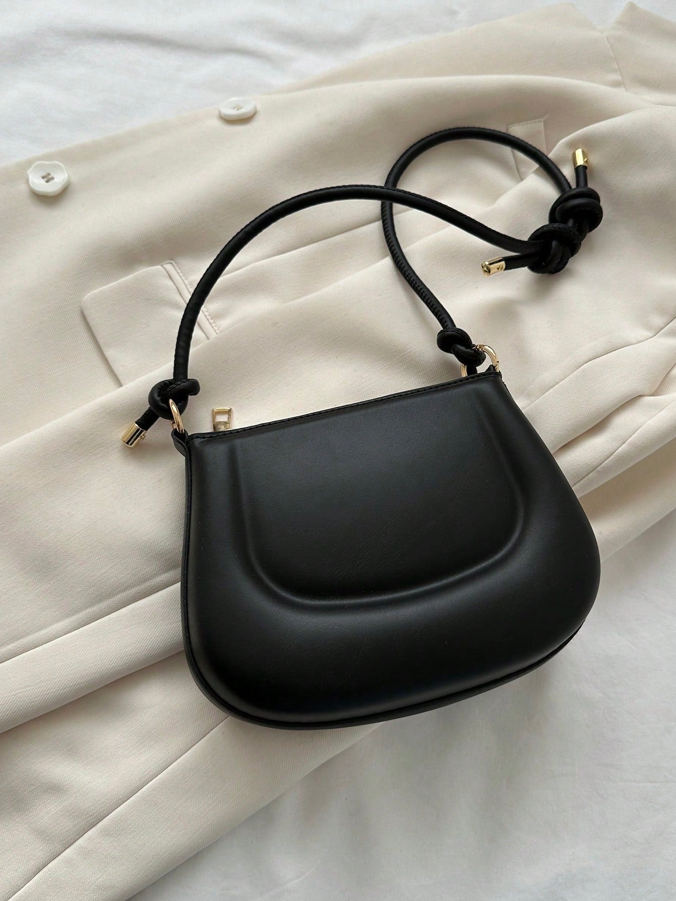 New women's mini shoulder bag simple solid color versatile small square bag Knotted Strap Shoulder Bag Solid Color Zipper Underarm Bag PU Leather Stylish Trendy Bag