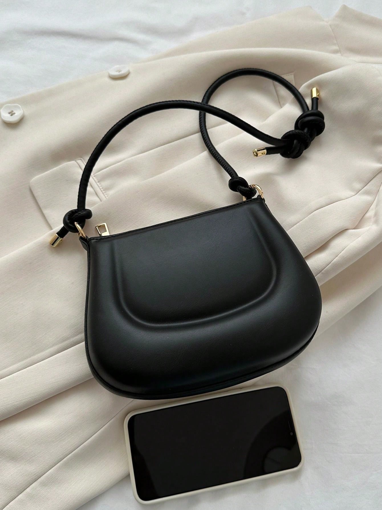 New women's mini shoulder bag simple solid color versatile small square bag Knotted Strap Shoulder Bag Solid Color Zipper Underarm Bag PU Leather Stylish Trendy Bag