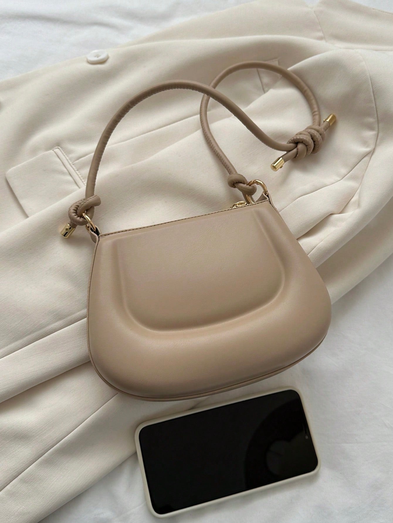 New women's mini shoulder bag simple solid color versatile small square bag Knotted Strap Shoulder Bag Solid Color Zipper Underarm Bag PU Leather Stylish Trendy Bag