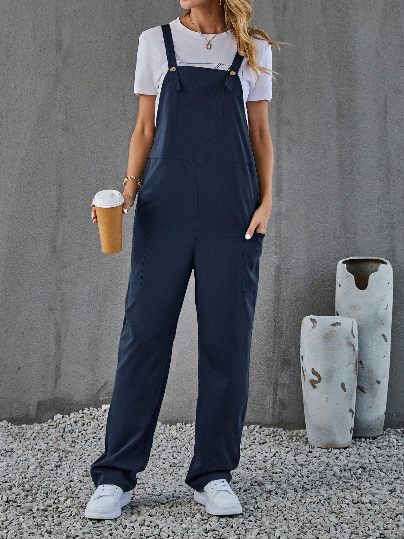 LUNE Solid Pocket Front Overall Jumpsuit Without Tee