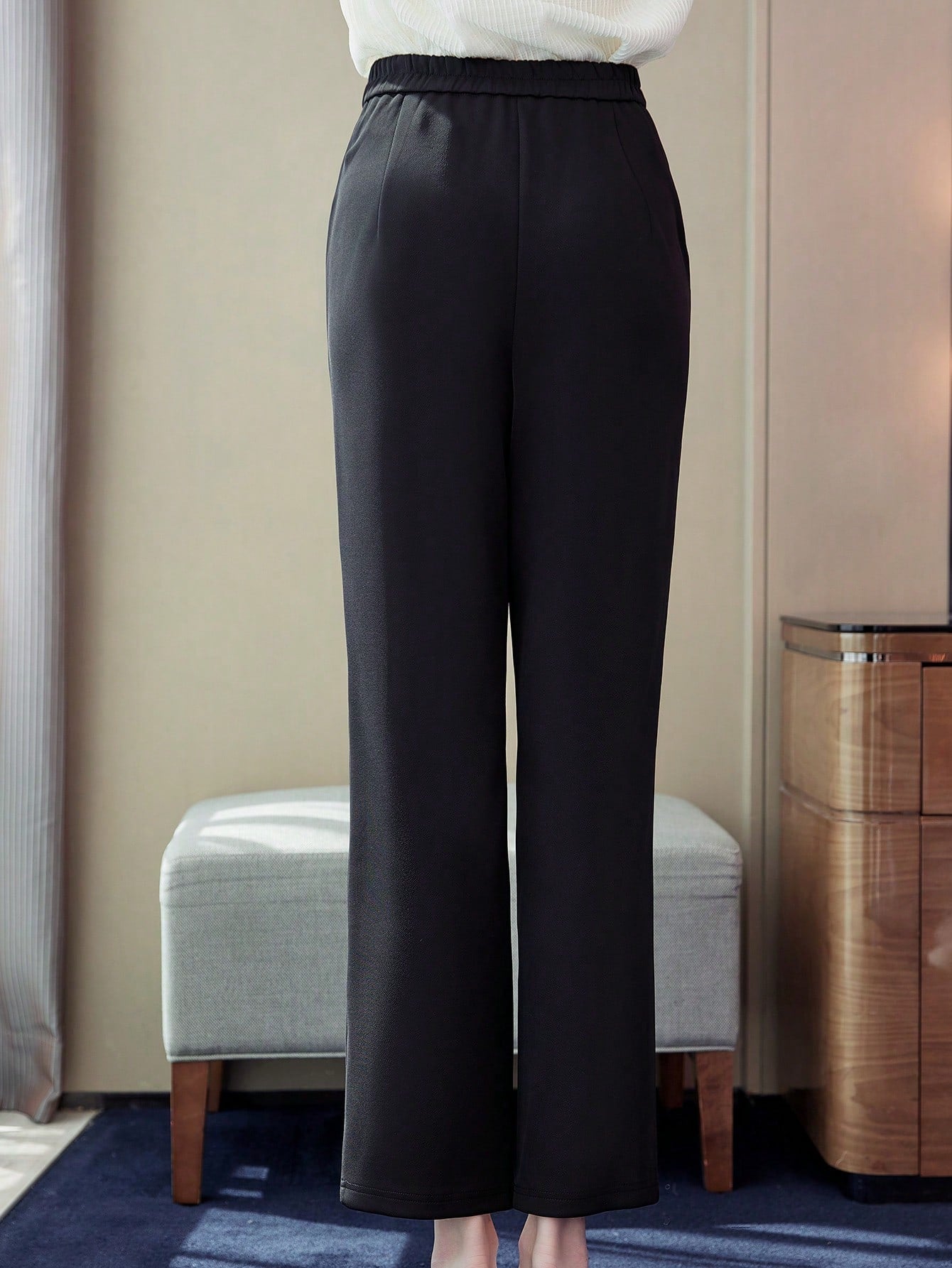 Solid Slant Pocket Straight Leg Pants