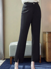 Solid Slant Pocket Straight Leg Pants