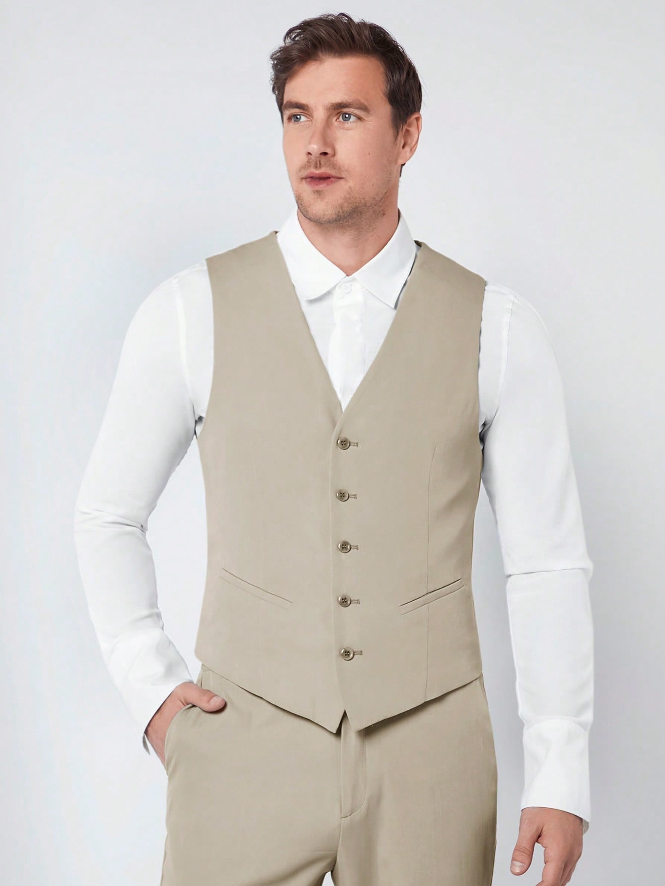 Manfinity Mode Men 1pc Patched Detail Single Breasted Blazer & 1pc Vest Blazer & 1pc Pants