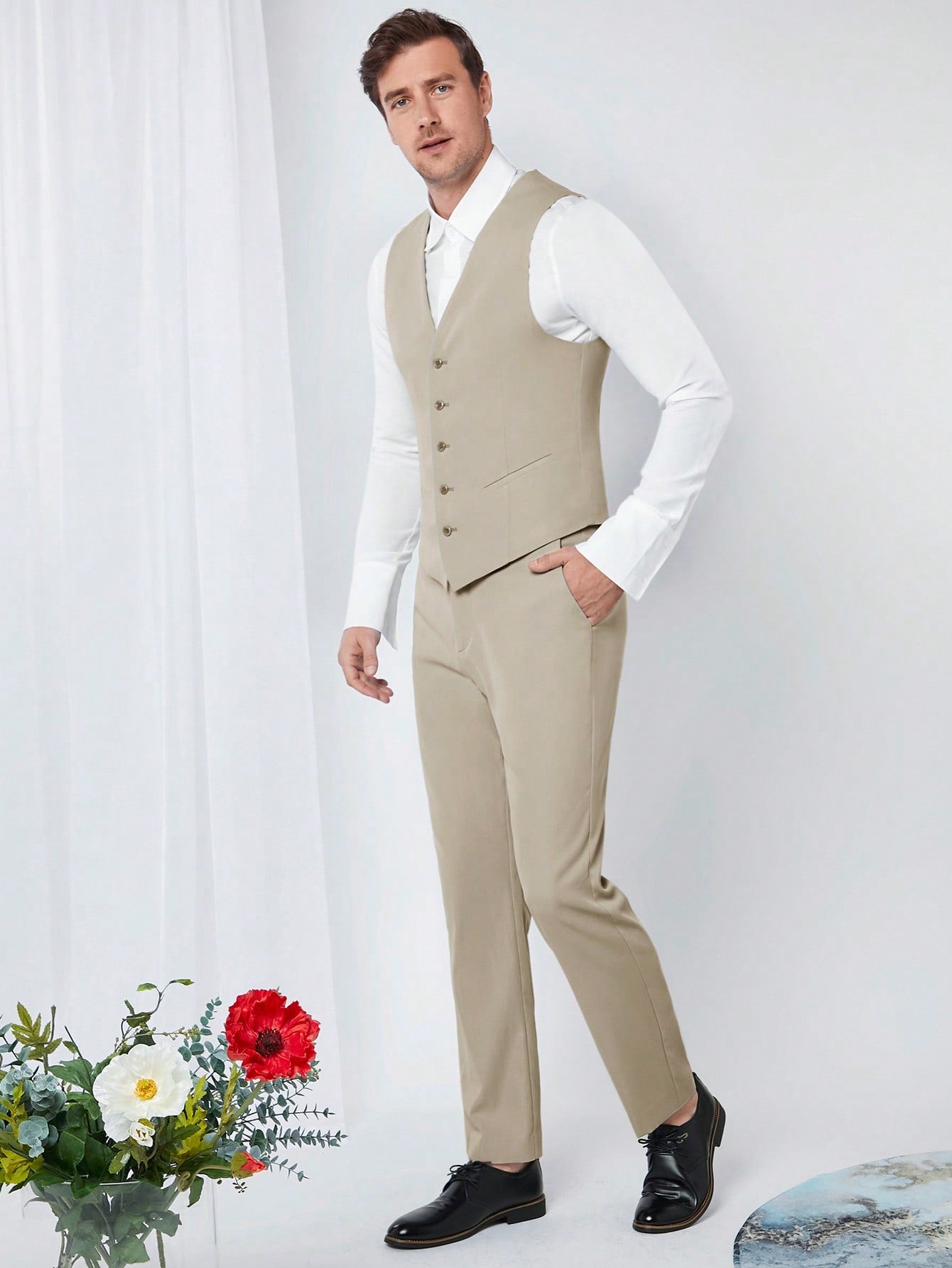 Manfinity Mode Men 1pc Patched Detail Single Breasted Blazer & 1pc Vest Blazer & 1pc Pants